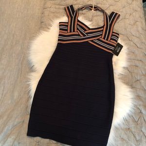 NEW GUESS Striped Criss Cross Knit Bandage Dress